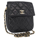 CHANEL Matelasse Chain Bag Lamb Skin Black gold CC Auth 160245-1