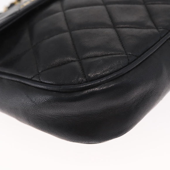 CHANEL Matelasse Chain Bag Lamb Skin Black gold CC Auth 160245