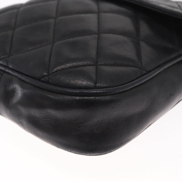 CHANEL Matelasse Chain Bag Lamb Skin Black gold CC Auth 160245