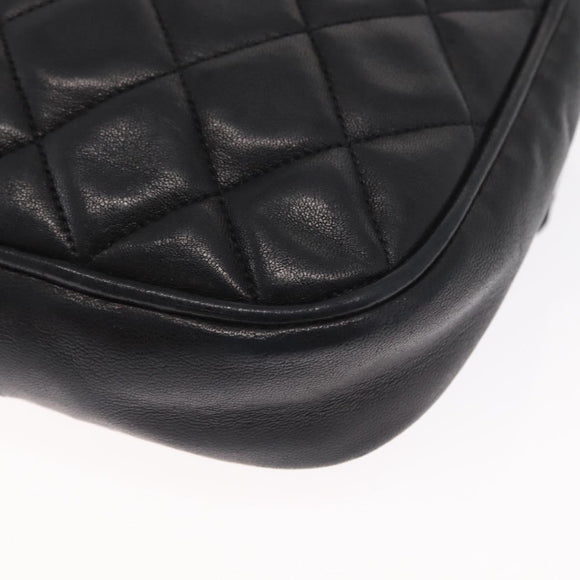 CHANEL Matelasse Chain Bag Lamb Skin Black gold CC Auth 160245