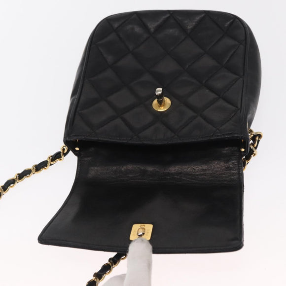 CHANEL Matelasse Chain Bag Lamb Skin Black gold CC Auth 160245
