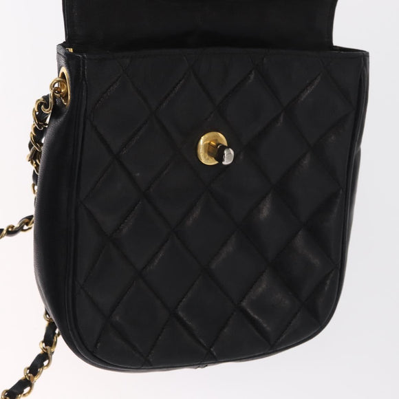 CHANEL Matelasse Chain Bag Lamb Skin Black gold CC Auth 160245
