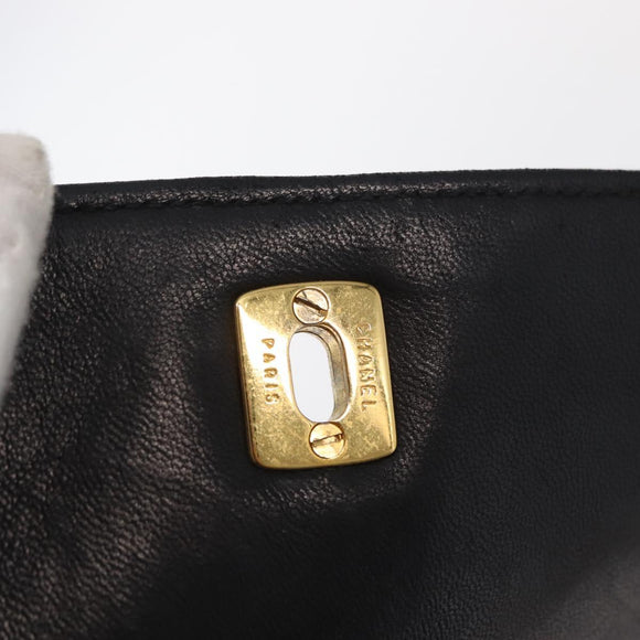 CHANEL Matelasse Chain Bag Lamb Skin Black gold CC Auth 160245
