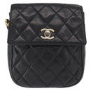 CHANEL Matelasse Chain Bag Lamb Skin Black gold CC Auth 160245-2