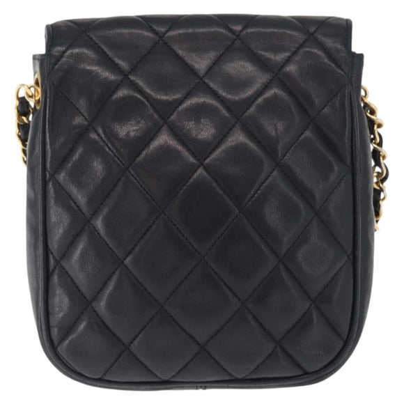 CHANEL Matelasse Chain Bag Lamb Skin Black gold CC Auth 160245