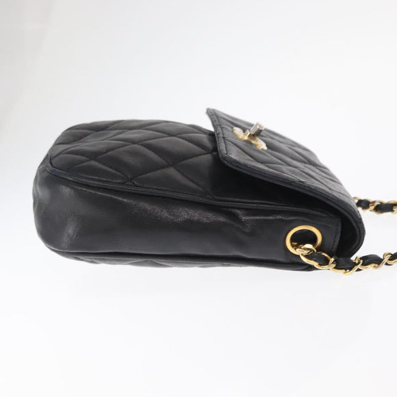 CHANEL Matelasse Chain Bag Lamb Skin Black gold CC Auth 160245