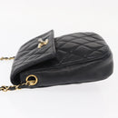 CHANEL Matelasse Chain Bag Lamb Skin Black gold CC Auth 160245-5