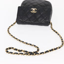 CHANEL Matelasse Chain Bag Lamb Skin Black gold CC Auth 160245-7