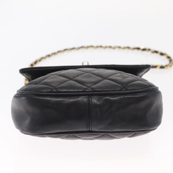 CHANEL Matelasse Chain Bag Lamb Skin Black gold CC Auth 160245