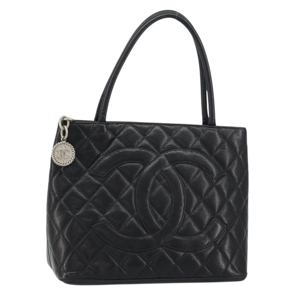 CHANEL Matelasse Reprint Tote Bag Caviar Skin Black CC Auth 160246A