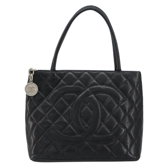 CHANEL Matelasse Reprint Tote Bag Caviar Skin Black CC Auth 160246A