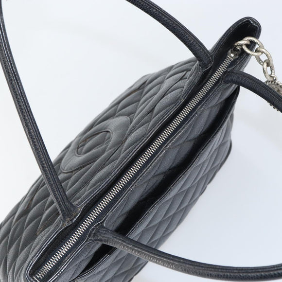 CHANEL Matelasse Reprint Tote Bag Caviar Skin Black CC Auth 160246A