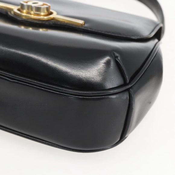 GUCCI Hand Bag Leather Black Gold Auth 160248