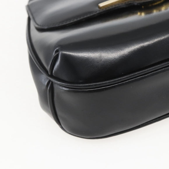 GUCCI Hand Bag Leather Black Gold Auth 160248
