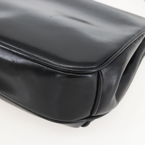 GUCCI Hand Bag Leather Black Gold Auth 160248