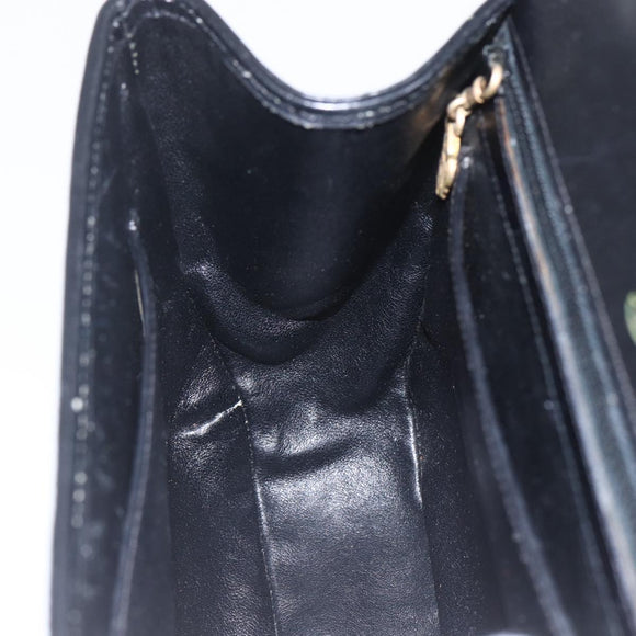 GUCCI Hand Bag Leather Black Gold Auth 160248