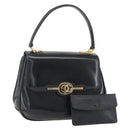 GUCCI Hand Bag Leather Black Gold Auth 160248-1