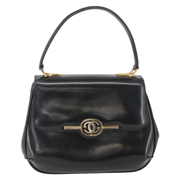 GUCCI Hand Bag Leather Black Gold Auth 160248