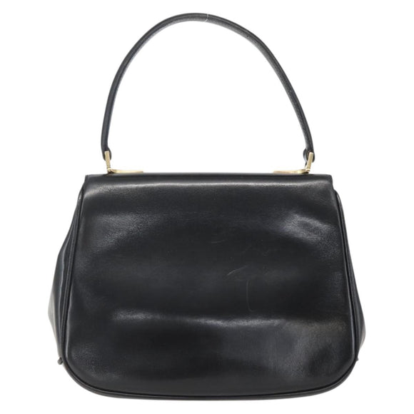 GUCCI Hand Bag Leather Black Gold Auth 160248