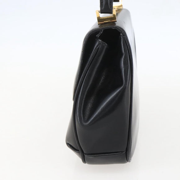 GUCCI Hand Bag Leather Black Gold Auth 160248