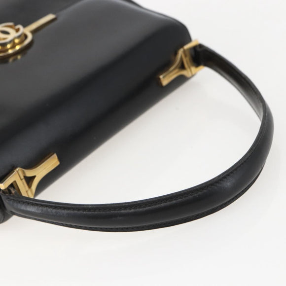 GUCCI Hand Bag Leather Black Gold Auth 160248