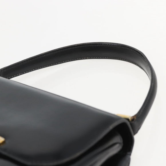 GUCCI Hand Bag Leather Black Gold Auth 160248