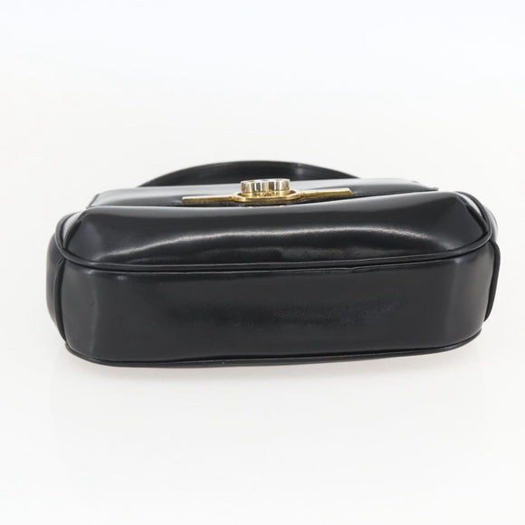 GUCCI Hand Bag Leather Black Gold Auth 160248