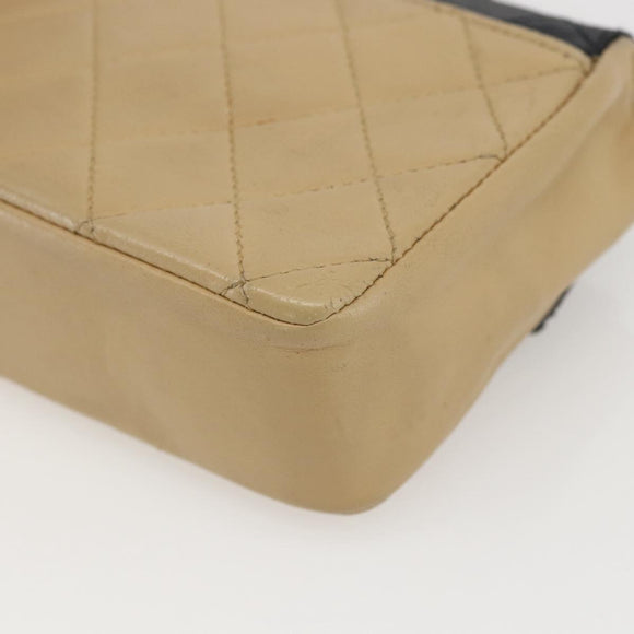 CHANEL Matelasse Chain Shoulder Bag Lamb Skin Beige Black CC Auth 160250