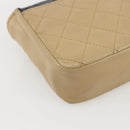 CHANEL Matelasse Chain Shoulder Bag Lamb Skin Beige Black CC Auth 160250-13