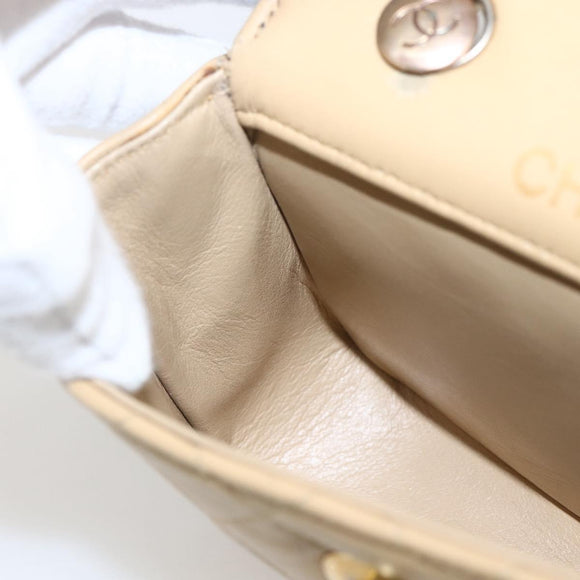 CHANEL Matelasse Chain Shoulder Bag Lamb Skin Beige Black CC Auth 160250