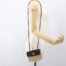 CHANEL Matelasse Chain Shoulder Bag Lamb Skin Beige Black CC Auth 160250-19