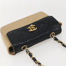 CHANEL Matelasse Chain Shoulder Bag Lamb Skin Beige Black CC Auth 160250-6