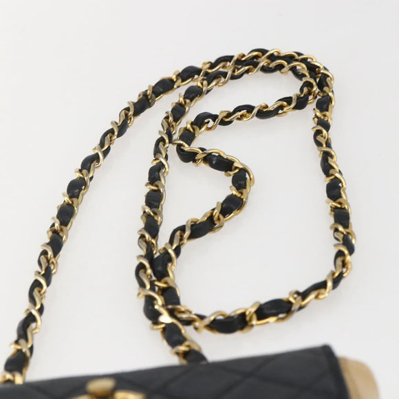 CHANEL Matelasse Chain Shoulder Bag Lamb Skin Beige Black CC Auth 160250