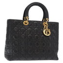 Christian Dior Lady Dior Canage Tote Bag Leather Black Gold Auth 160256-1