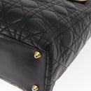 Christian Dior Lady Dior Canage Tote Bag Leather Black Gold Auth 160256-15