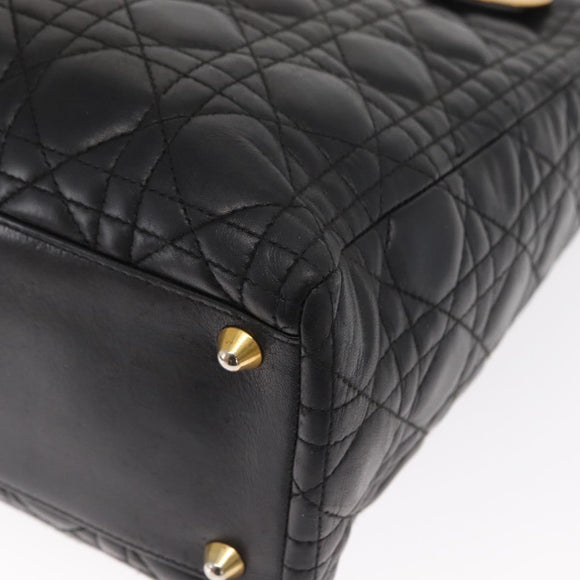 Christian Dior Lady Dior Canage Tote Bag Leather Black Gold Auth 160256