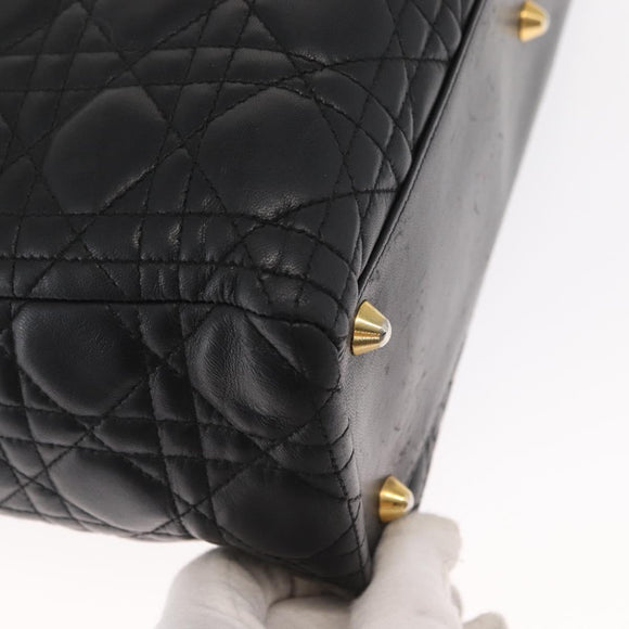 Christian Dior Lady Dior Canage Tote Bag Leather Black Gold Auth 160256