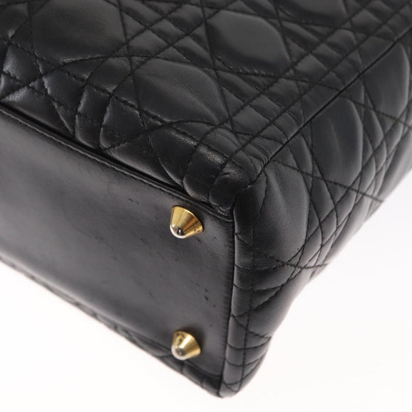 Christian Dior Lady Dior Canage Tote Bag Leather Black Gold Auth 160256