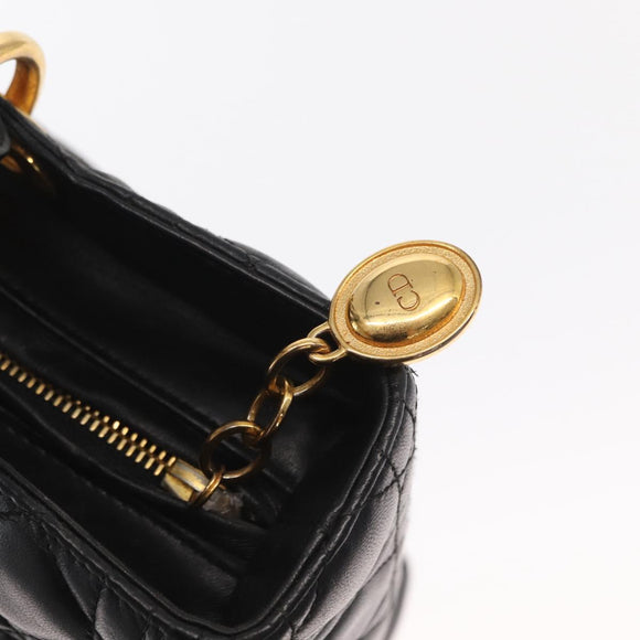 Christian Dior Lady Dior Canage Tote Bag Leather Black Gold Auth 160256