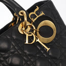 Christian Dior Lady Dior Canage Tote Bag Leather Black Gold Auth 160256-19