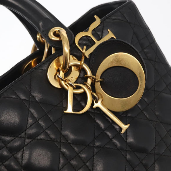 Christian Dior Lady Dior Canage Tote Bag Leather Black Gold Auth 160256