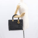 Christian Dior Lady Dior Canage Tote Bag Leather Black Gold Auth 160256-25