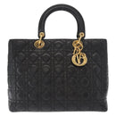Christian Dior Lady Dior Canage Tote Bag Leather Black Gold Auth 160256-13