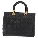 Christian Dior Lady Dior Canage Tote Bag Leather Black Gold Auth 160256-2