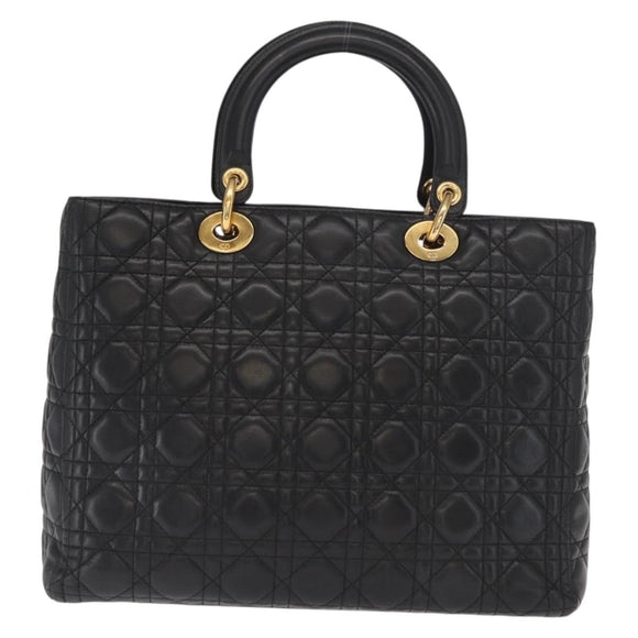 Christian Dior Lady Dior Canage Tote Bag Leather Black Gold Auth 160256