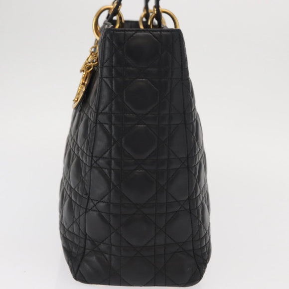 Christian Dior Lady Dior Canage Tote Bag Leather Black Gold Auth 160256