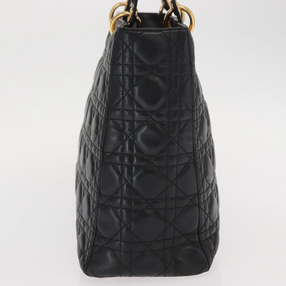 Christian Dior Lady Dior Canage Tote Bag Leather Black Gold Auth 160256