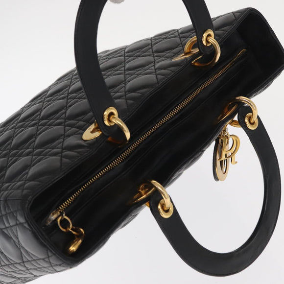 Christian Dior Lady Dior Canage Tote Bag Leather Black Gold Auth 160256