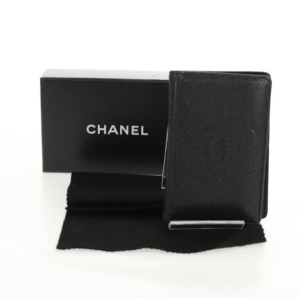 CHANEL COCO Mark Card Case Caviar Skin Black CC Auth 160257V