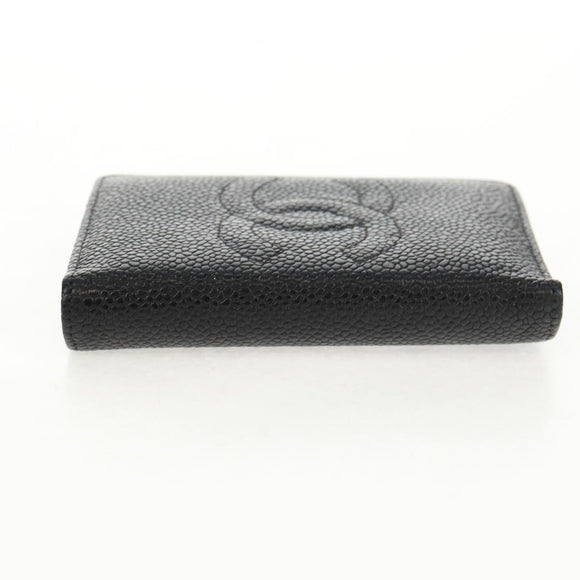 CHANEL COCO Mark Card Case Caviar Skin Black CC Auth 160257V